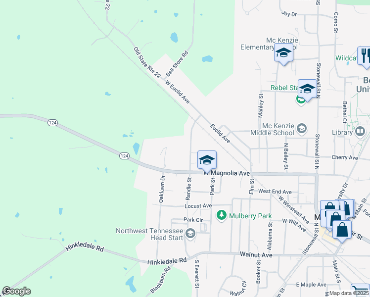 map of restaurants, bars, coffee shops, grocery stores, and more near 275 Randle Street in McKenzie