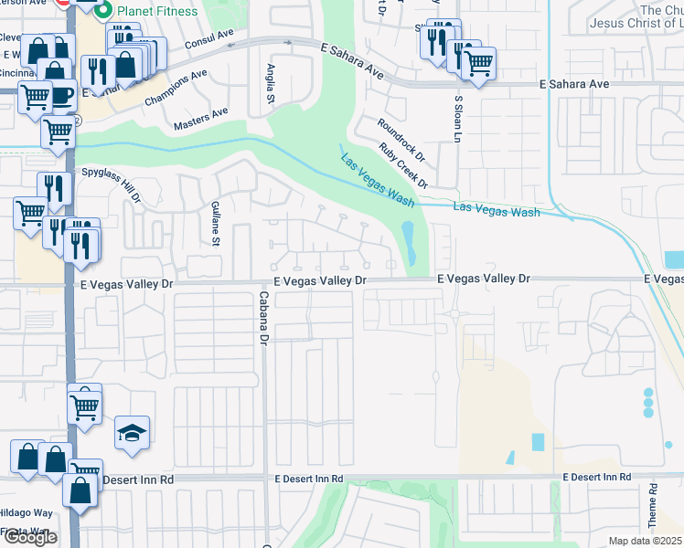 map of restaurants, bars, coffee shops, grocery stores, and more near 5545 Everglade Street in Las Vegas