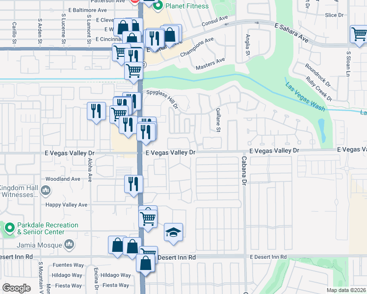 map of restaurants, bars, coffee shops, grocery stores, and more near 2965 Juniper Hills Boulevard in Las Vegas