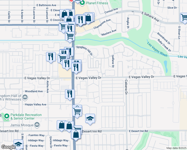 map of restaurants, bars, coffee shops, grocery stores, and more near 2965 Juniper Hills Boulevard in Las Vegas