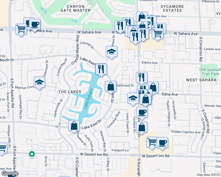 map of restaurants, bars, coffee shops, grocery stores, and more near 56 Lake East Drive in Las Vegas