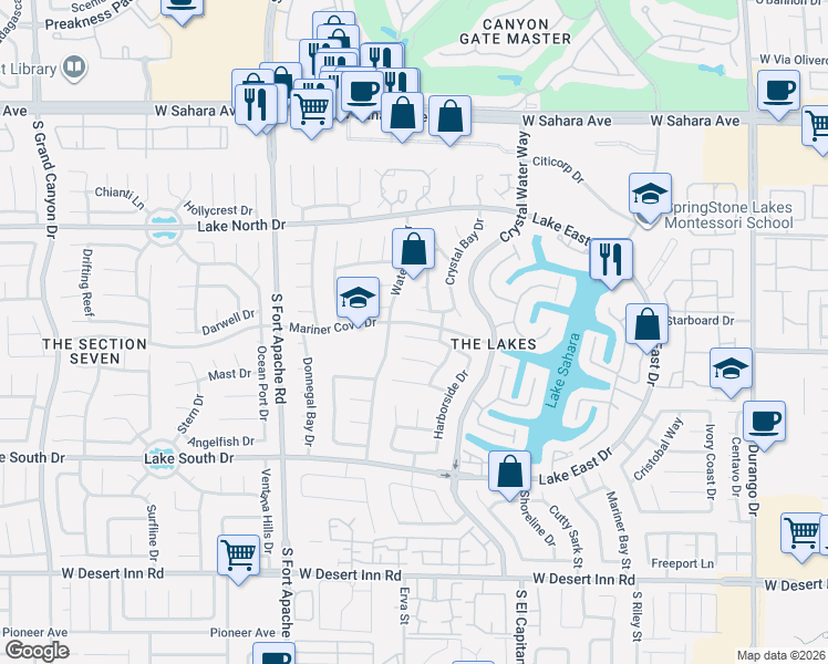 map of restaurants, bars, coffee shops, grocery stores, and more near 8905 Montego Bay Drive in Las Vegas