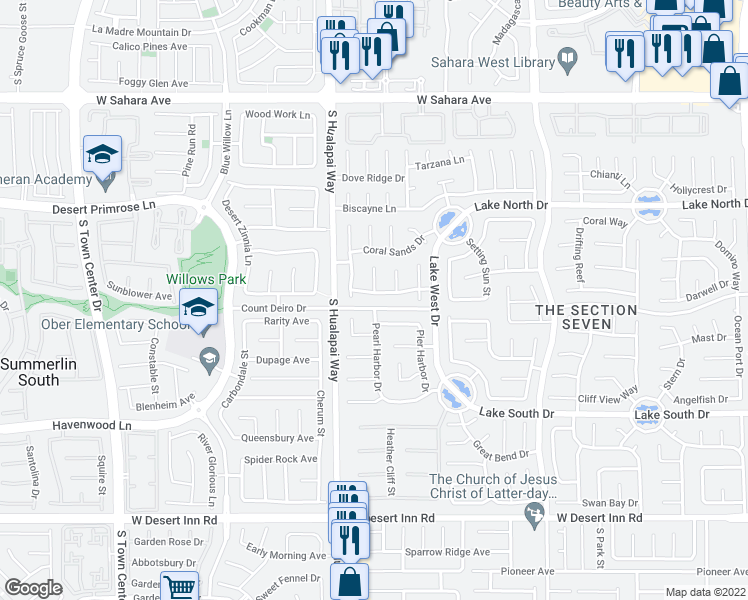 map of restaurants, bars, coffee shops, grocery stores, and more near 2917 Broken Willow Circle in Las Vegas