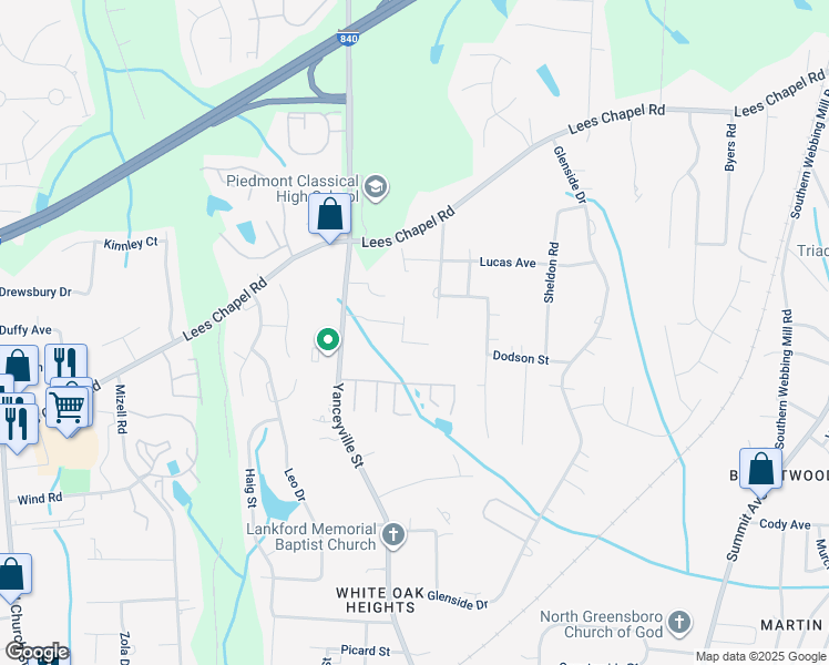 map of restaurants, bars, coffee shops, grocery stores, and more near 2007 Mitchell Avenue in Greensboro