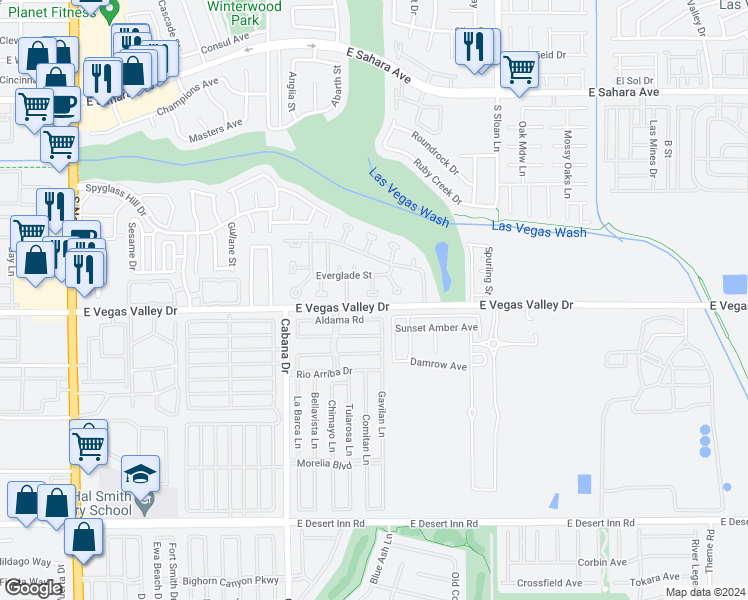 map of restaurants, bars, coffee shops, grocery stores, and more near 2890 Lassen Court in Las Vegas