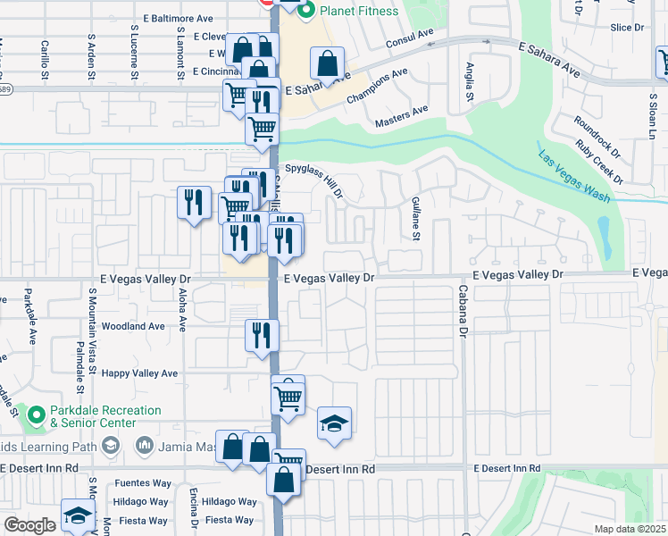 map of restaurants, bars, coffee shops, grocery stores, and more near 2977 Juniper Hills Boulevard in Las Vegas