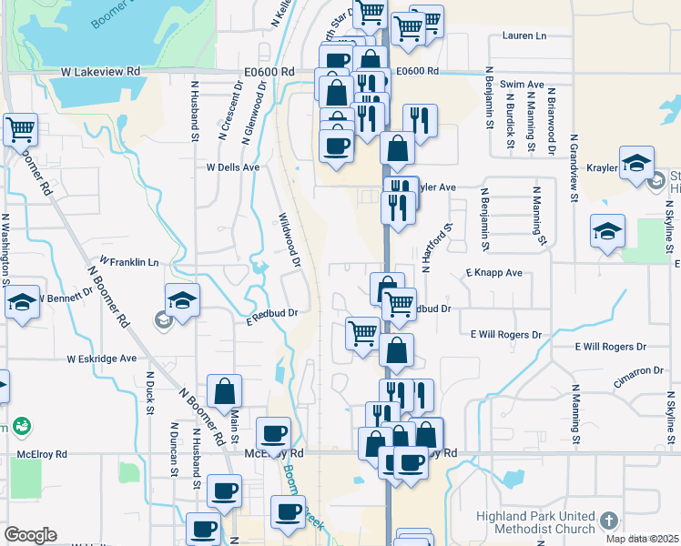 map of restaurants, bars, coffee shops, grocery stores, and more near 1616 North Perkins Road in Stillwater