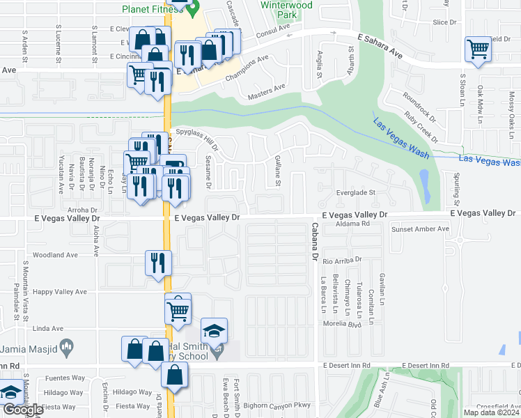 map of restaurants, bars, coffee shops, grocery stores, and more near 2984 Juniper Hills Boulevard in Las Vegas