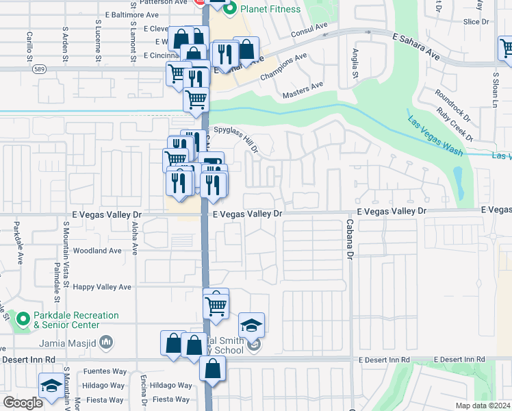 map of restaurants, bars, coffee shops, grocery stores, and more near 2979 Juniper Hills Boulevard in Las Vegas