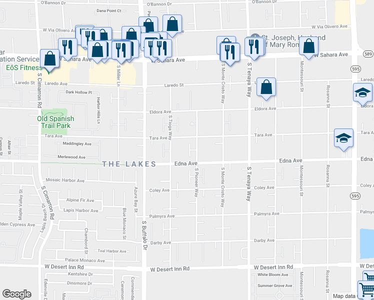 map of restaurants, bars, coffee shops, grocery stores, and more near 2855 Mountain Mist Court in Las Vegas