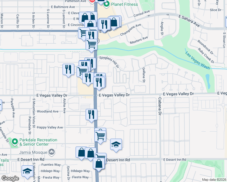 map of restaurants, bars, coffee shops, grocery stores, and more near 2975 Juniper Hills Boulevard in Las Vegas