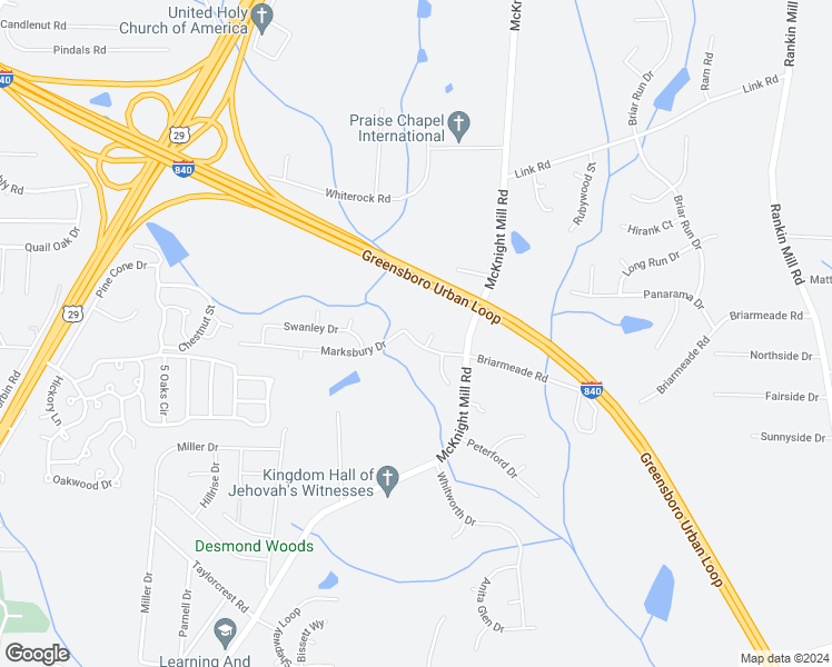 map of restaurants, bars, coffee shops, grocery stores, and more near 3701 Wynterhall Court in Greensboro