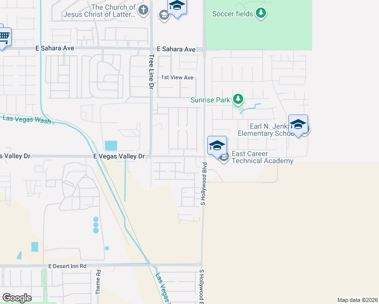 map of restaurants, bars, coffee shops, grocery stores, and more near 6547 Smithville Avenue in Las Vegas