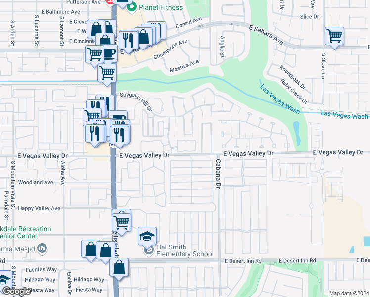 map of restaurants, bars, coffee shops, grocery stores, and more near 2970 Juniper Hills Boulevard in Las Vegas