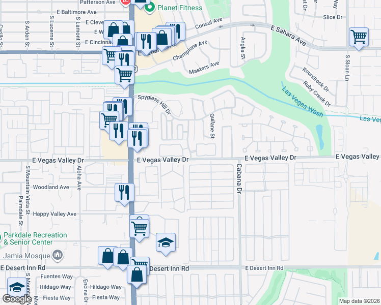 map of restaurants, bars, coffee shops, grocery stores, and more near 2825 Rungsted Street in Las Vegas