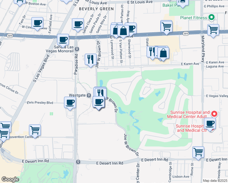 map of restaurants, bars, coffee shops, grocery stores, and more near 639 Oakmont Avenue in Las Vegas