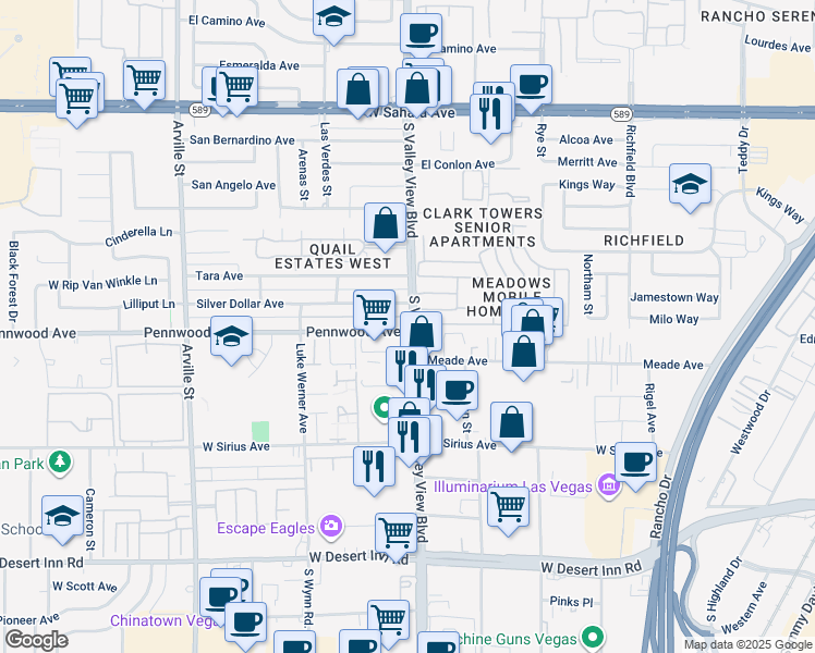 map of restaurants, bars, coffee shops, grocery stores, and more near in Las Vegas