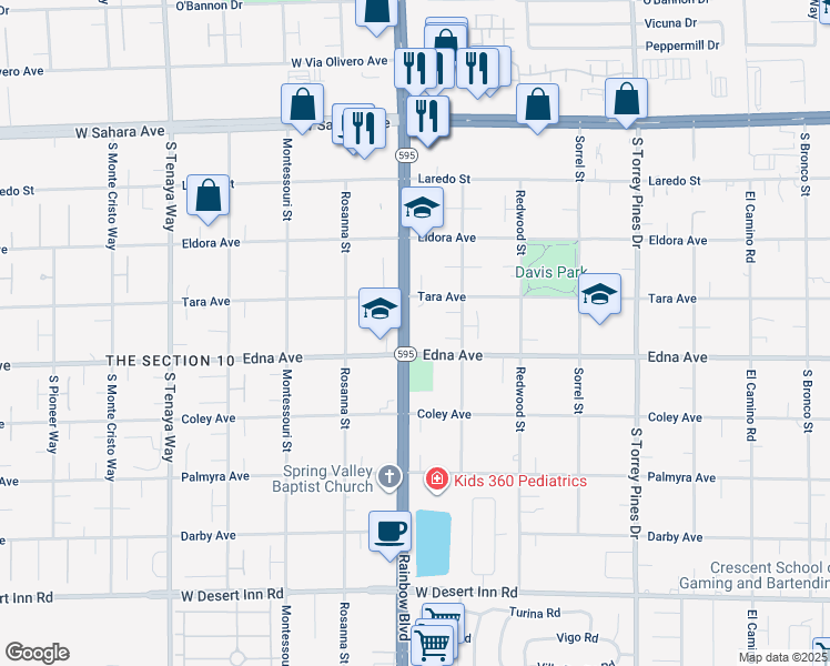 map of restaurants, bars, coffee shops, grocery stores, and more near 6878 Edna Avenue in Las Vegas