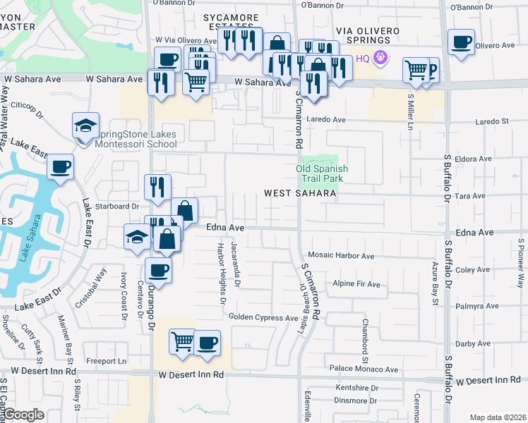map of restaurants, bars, coffee shops, grocery stores, and more near 8289 Arden Ladder Place in Las Vegas
