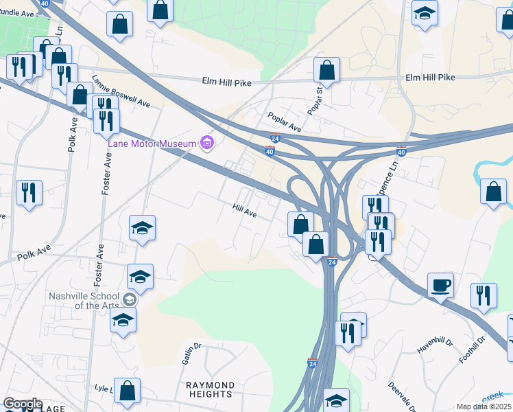 map of restaurants, bars, coffee shops, grocery stores, and more near 717 Murfreesboro Pike in Nashville