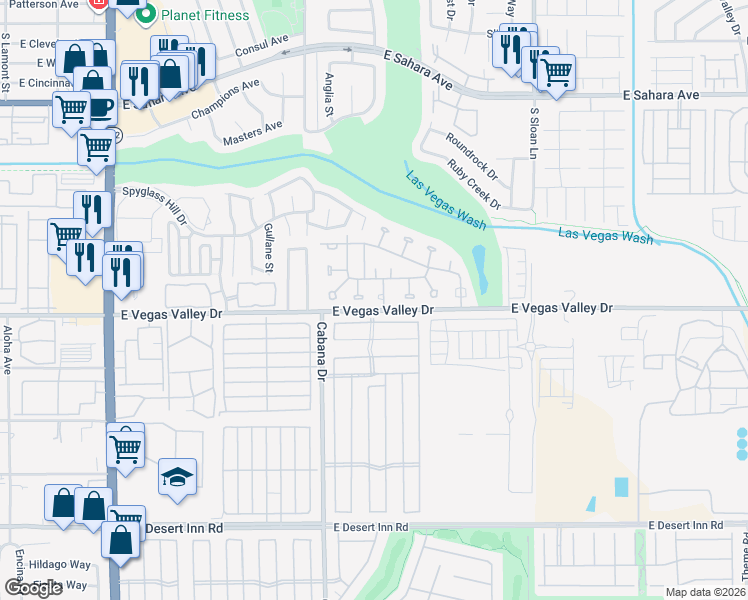 map of restaurants, bars, coffee shops, grocery stores, and more near 2879 Green Tree Avenue in Las Vegas