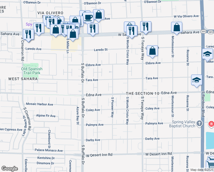 map of restaurants, bars, coffee shops, grocery stores, and more near 2855 Mountain Mist Court in Las Vegas