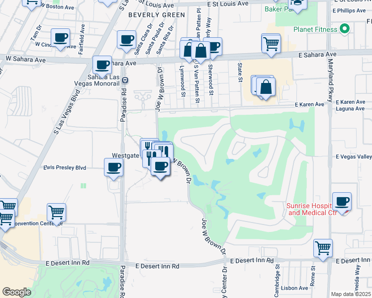 map of restaurants, bars, coffee shops, grocery stores, and more near 2831 Geary Place in Las Vegas