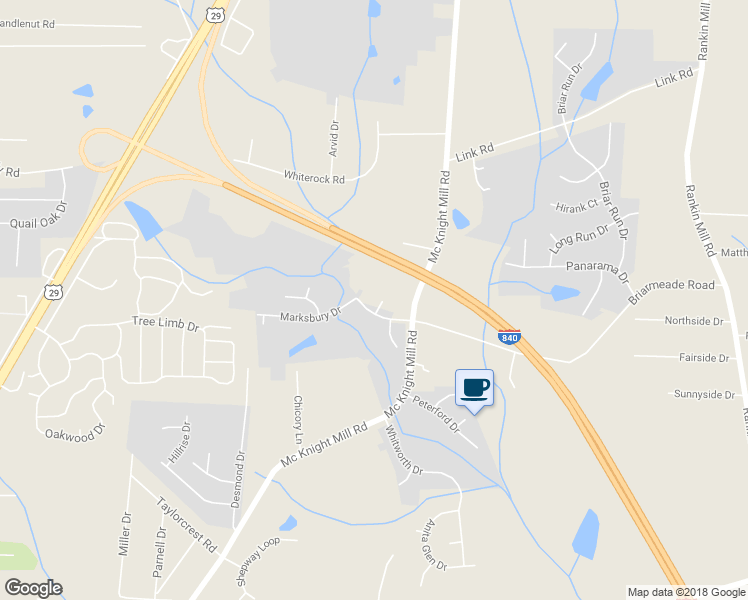 map of restaurants, bars, coffee shops, grocery stores, and more near 3 Vodington Circle in Greensboro