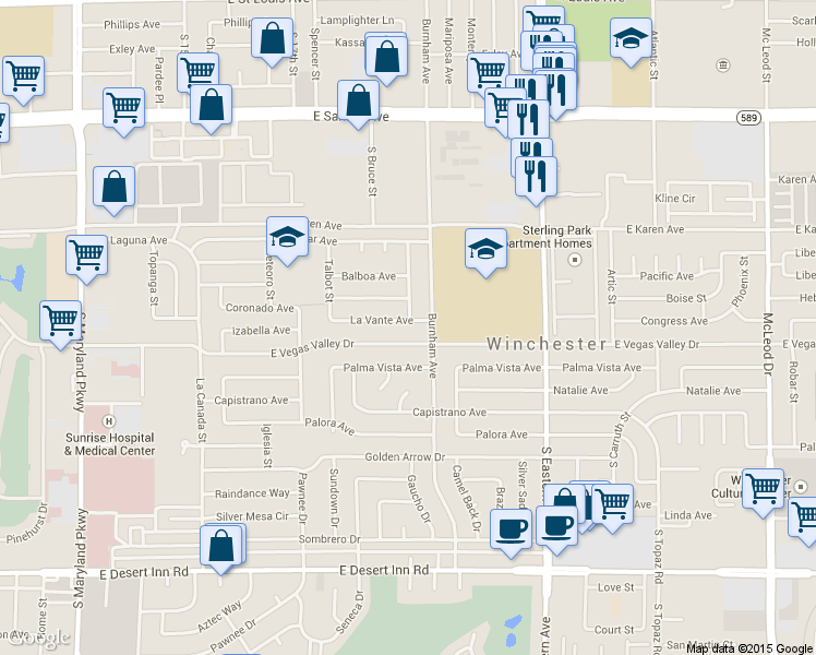 map of restaurants, bars, coffee shops, grocery stores, and more near 2035 La Vante Ave in Las Vegas