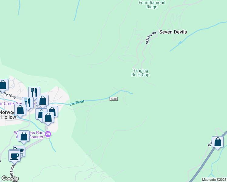 map of restaurants, bars, coffee shops, grocery stores, and more near 735 Norwood Hollow Road in Banner Elk