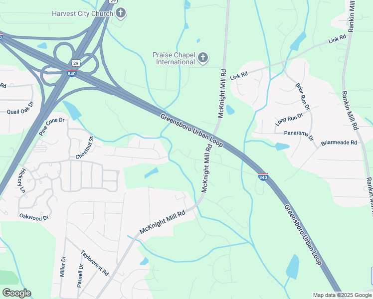 map of restaurants, bars, coffee shops, grocery stores, and more near 3 Vodington Circle in Greensboro