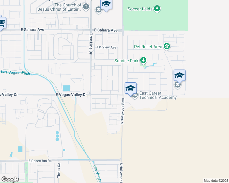 map of restaurants, bars, coffee shops, grocery stores, and more near 6547 Smithville Avenue in Las Vegas