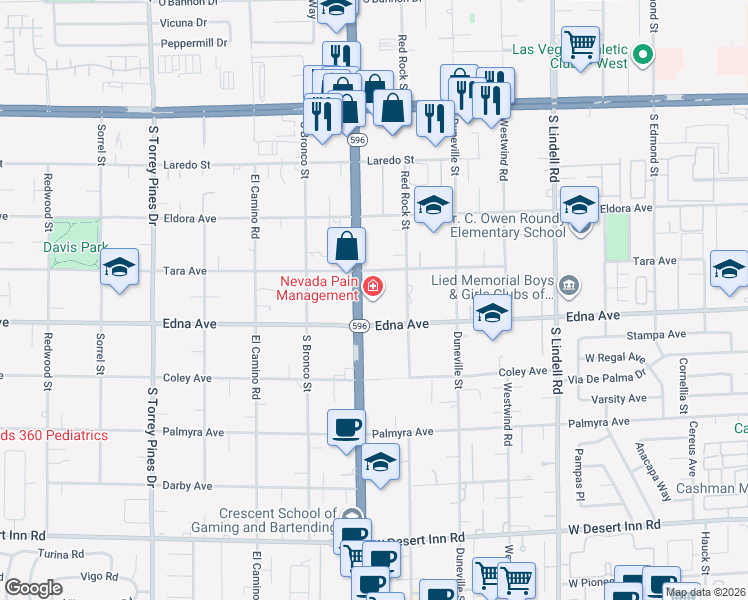 map of restaurants, bars, coffee shops, grocery stores, and more near 2860 South Jones Boulevard in Las Vegas