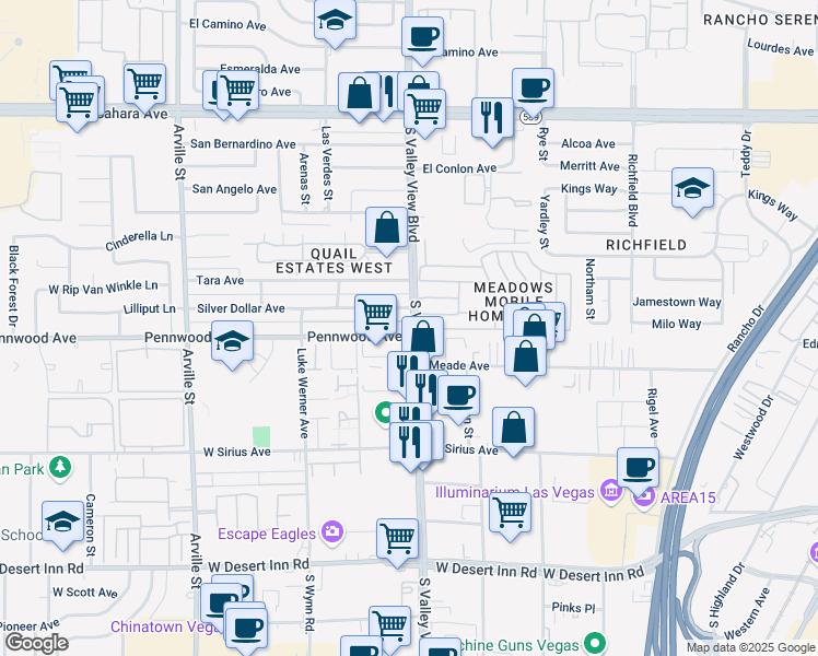 map of restaurants, bars, coffee shops, grocery stores, and more near in Las Vegas