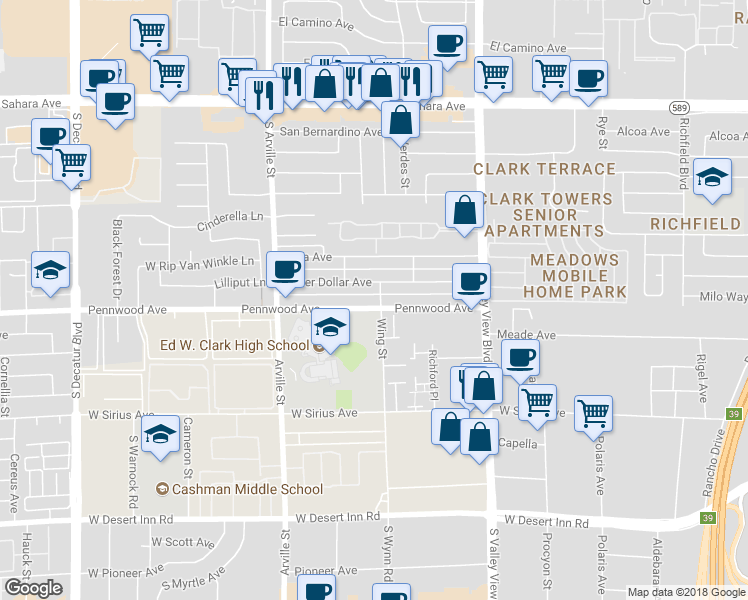 map of restaurants, bars, coffee shops, grocery stores, and more near 4139 Silver Dollar Avenue in Las Vegas
