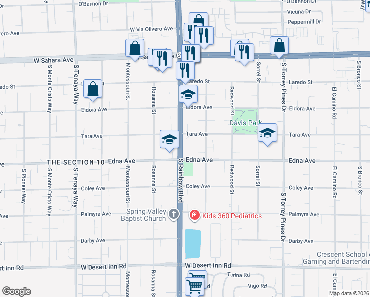 map of restaurants, bars, coffee shops, grocery stores, and more near 6878 Edna Avenue in Las Vegas