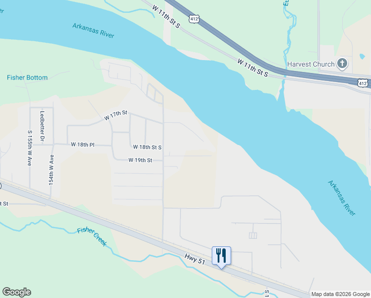 map of restaurants, bars, coffee shops, grocery stores, and more near 14304 West 17th Street in Sand Springs
