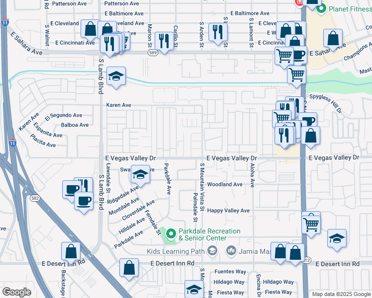 map of restaurants, bars, coffee shops, grocery stores, and more near 2859 Wheelwright Drive in Las Vegas