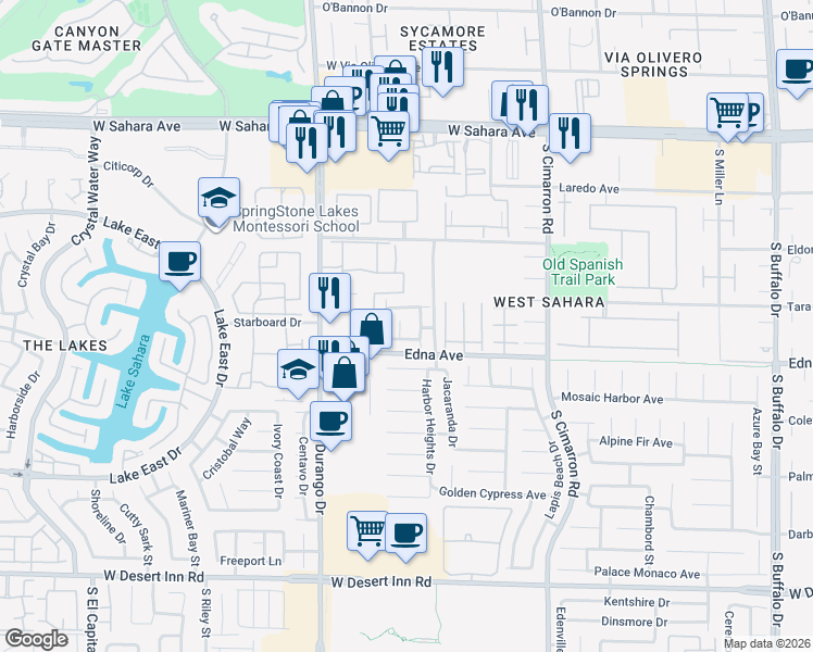 map of restaurants, bars, coffee shops, grocery stores, and more near 2860 Glass Vine Court in Las Vegas