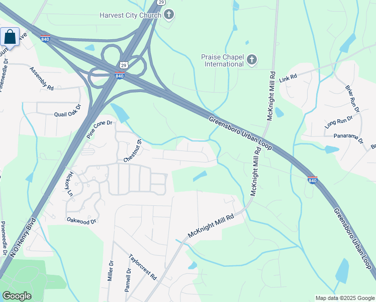 map of restaurants, bars, coffee shops, grocery stores, and more near 3510 Swanley Drive in Greensboro