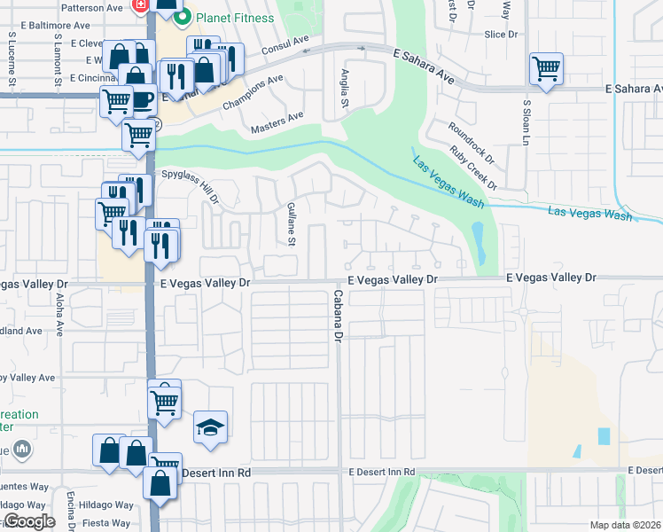 map of restaurants, bars, coffee shops, grocery stores, and more near 2870 Sandy Falls Way in Las Vegas