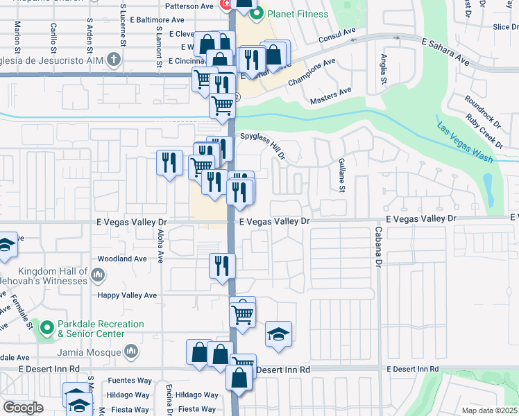 map of restaurants, bars, coffee shops, grocery stores, and more near 5070 East Vegas Valley Drive in Las Vegas