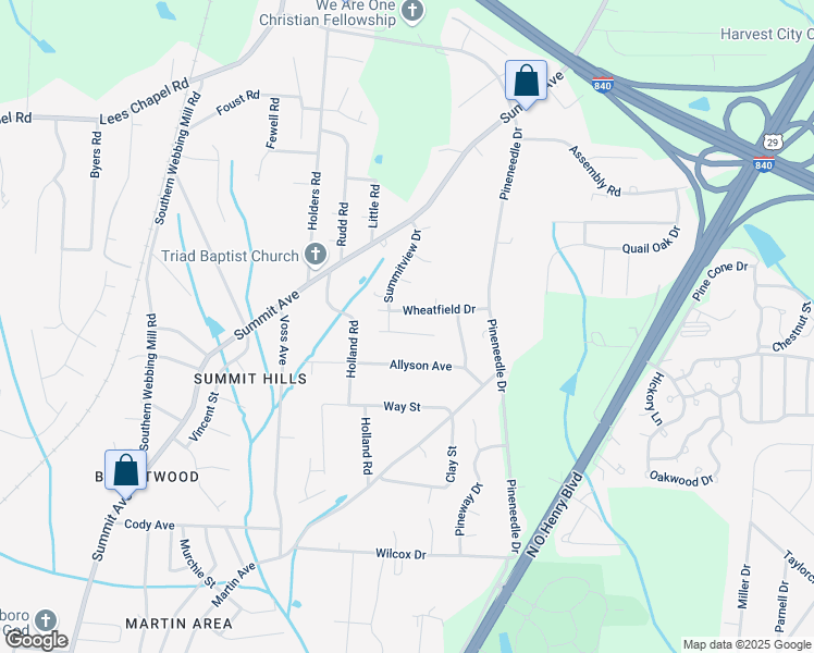 map of restaurants, bars, coffee shops, grocery stores, and more near 1911 Wheatfield Court in Greensboro