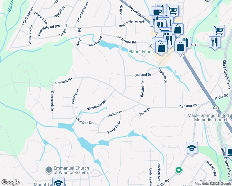 map of restaurants, bars, coffee shops, grocery stores, and more near 630 Ransom Road in Winston-Salem