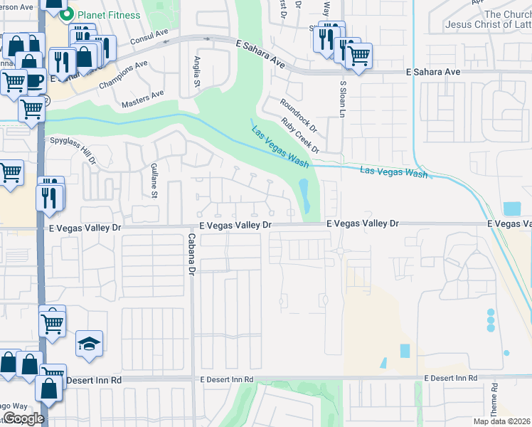 map of restaurants, bars, coffee shops, grocery stores, and more near 2858 Humboldt Court in Las Vegas