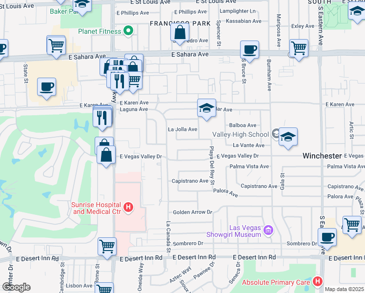 map of restaurants, bars, coffee shops, grocery stores, and more near 1579 Coronado Avenue in Las Vegas