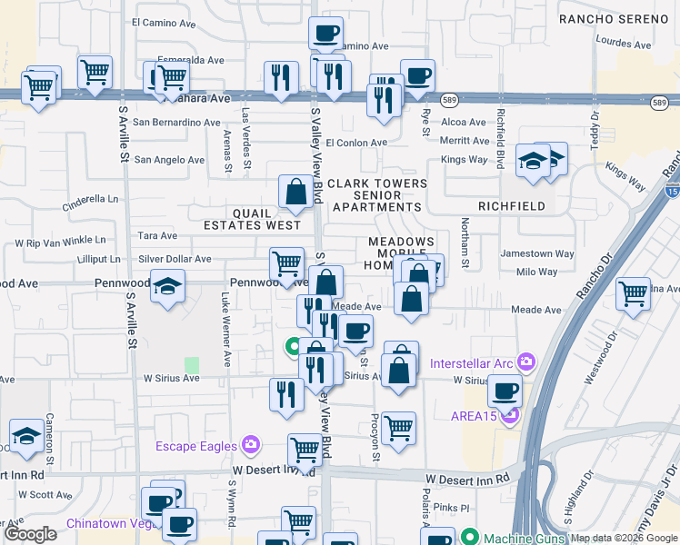 map of restaurants, bars, coffee shops, grocery stores, and more near in Las Vegas