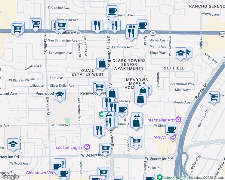 map of restaurants, bars, coffee shops, grocery stores, and more near in Las Vegas