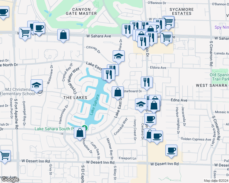 map of restaurants, bars, coffee shops, grocery stores, and more near 3021 Yankee Clipper Drive in Las Vegas
