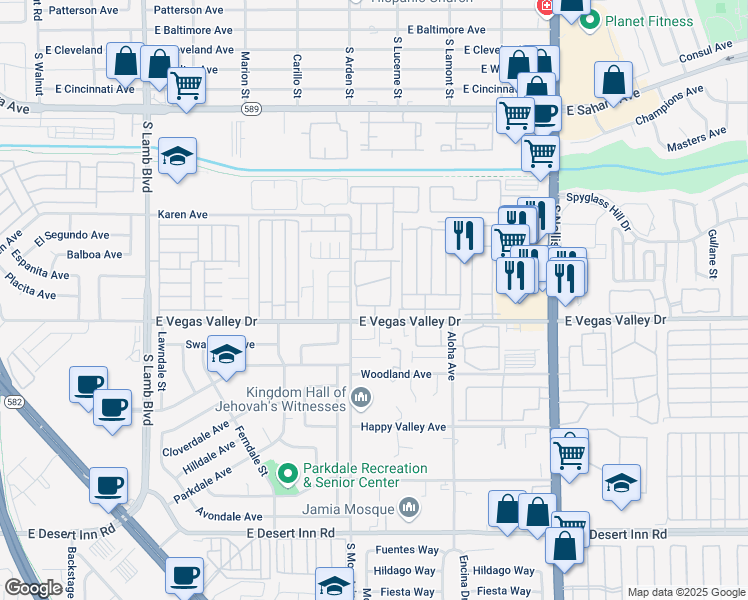 map of restaurants, bars, coffee shops, grocery stores, and more near 4640 East Vegas Valley Drive in Las Vegas